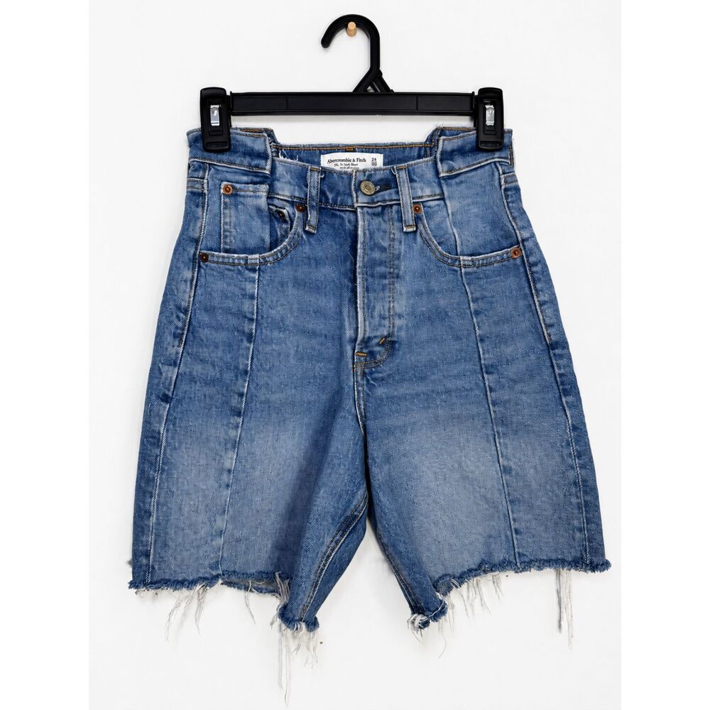 Abercrombie & Fitch The 7” Dad Short High Rise Denim 24/00 Frayed Hem